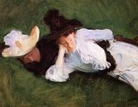 (image for) Handmade Oil painting for home canvas, oil painting framed canvas for living room John Singer Sargenti's art Two Girls Lying on